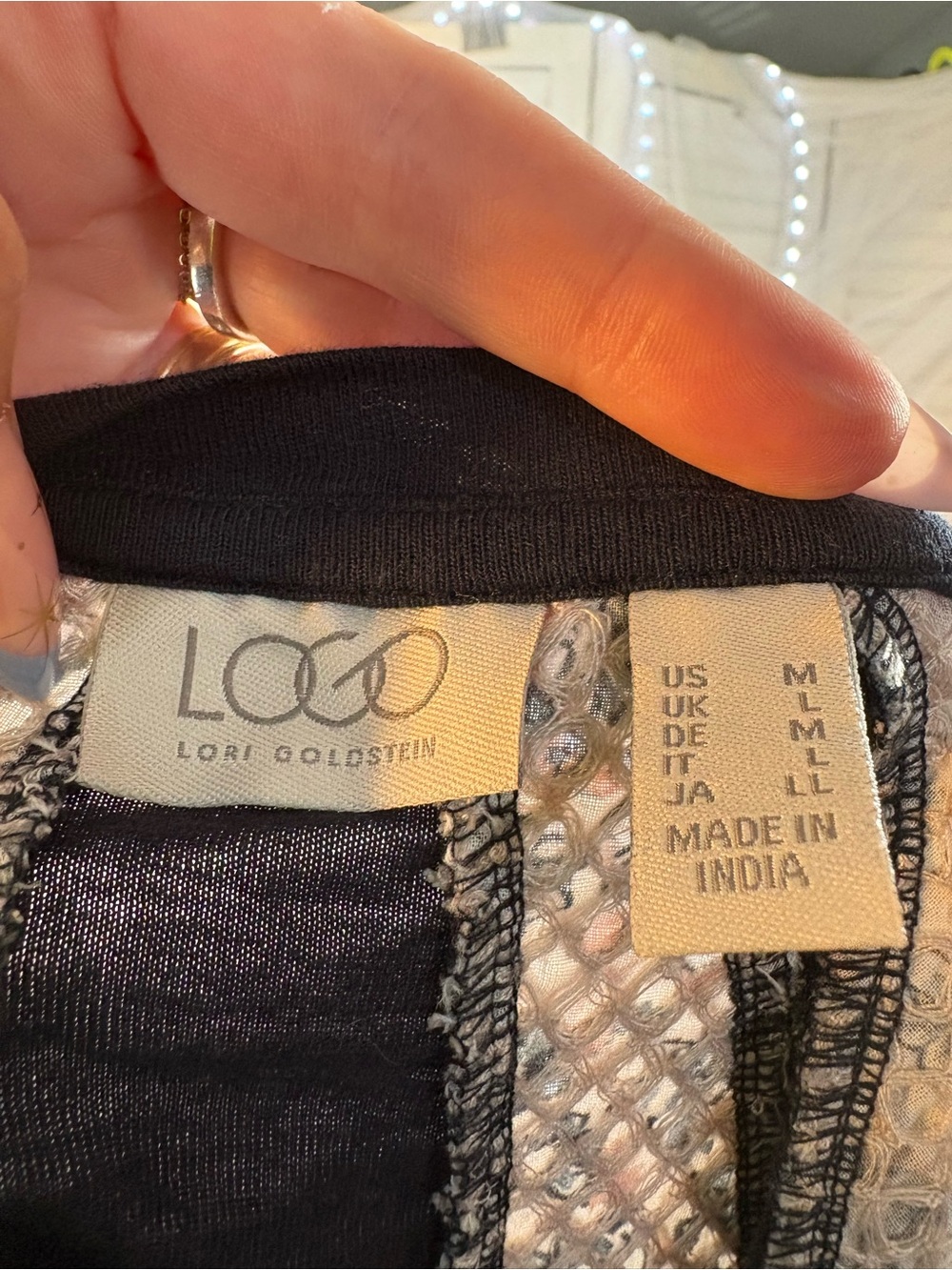 LOGO by Lori Goldstein Black Top with Cream Lace Panels - Picture 4 of 5